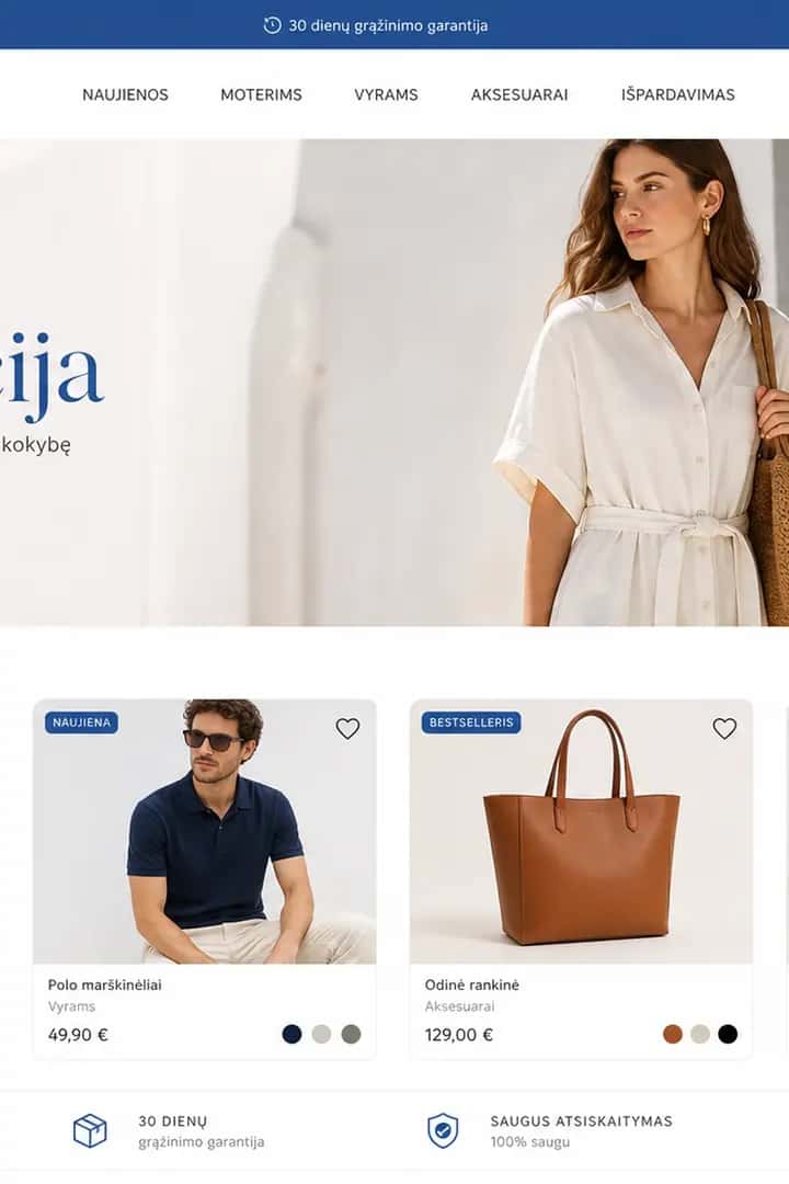 El. parduotuvės vitrina su produktais