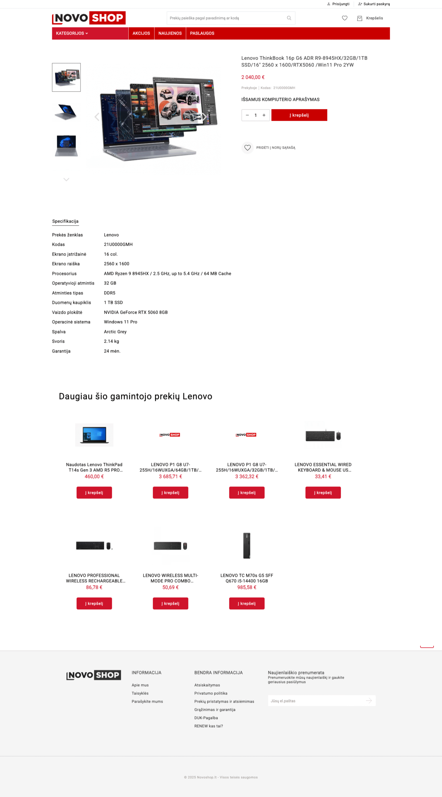 novoshop lt lenovo thinkbook 16p g6 adr r9 8945hx 32gb 1tb ssd 16 2560 x 1600 rtx5060 win11 pro 2yw geriausia kaina 10 18 2025 03 57 pm